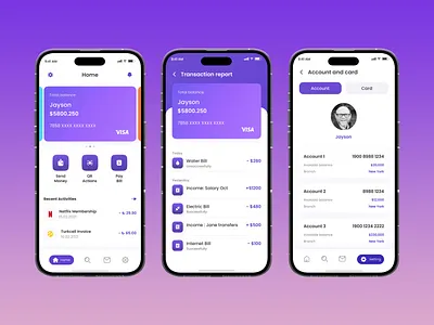 Mobile banking app interface concept screens