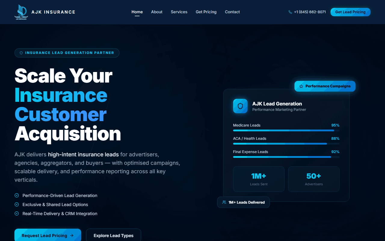 AJK Insurance business website homepage screenshot