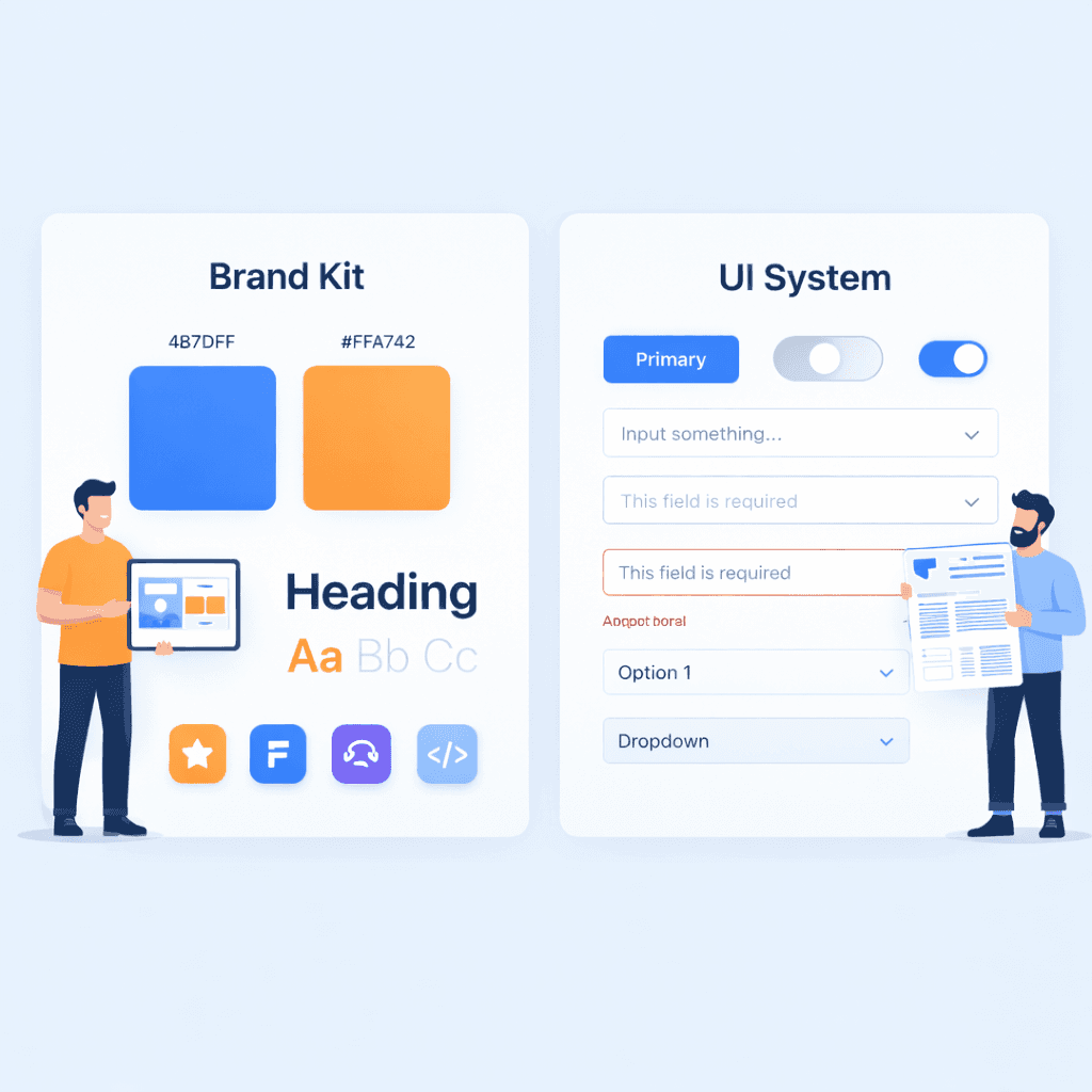 Brand kit and UI design system components and tokens