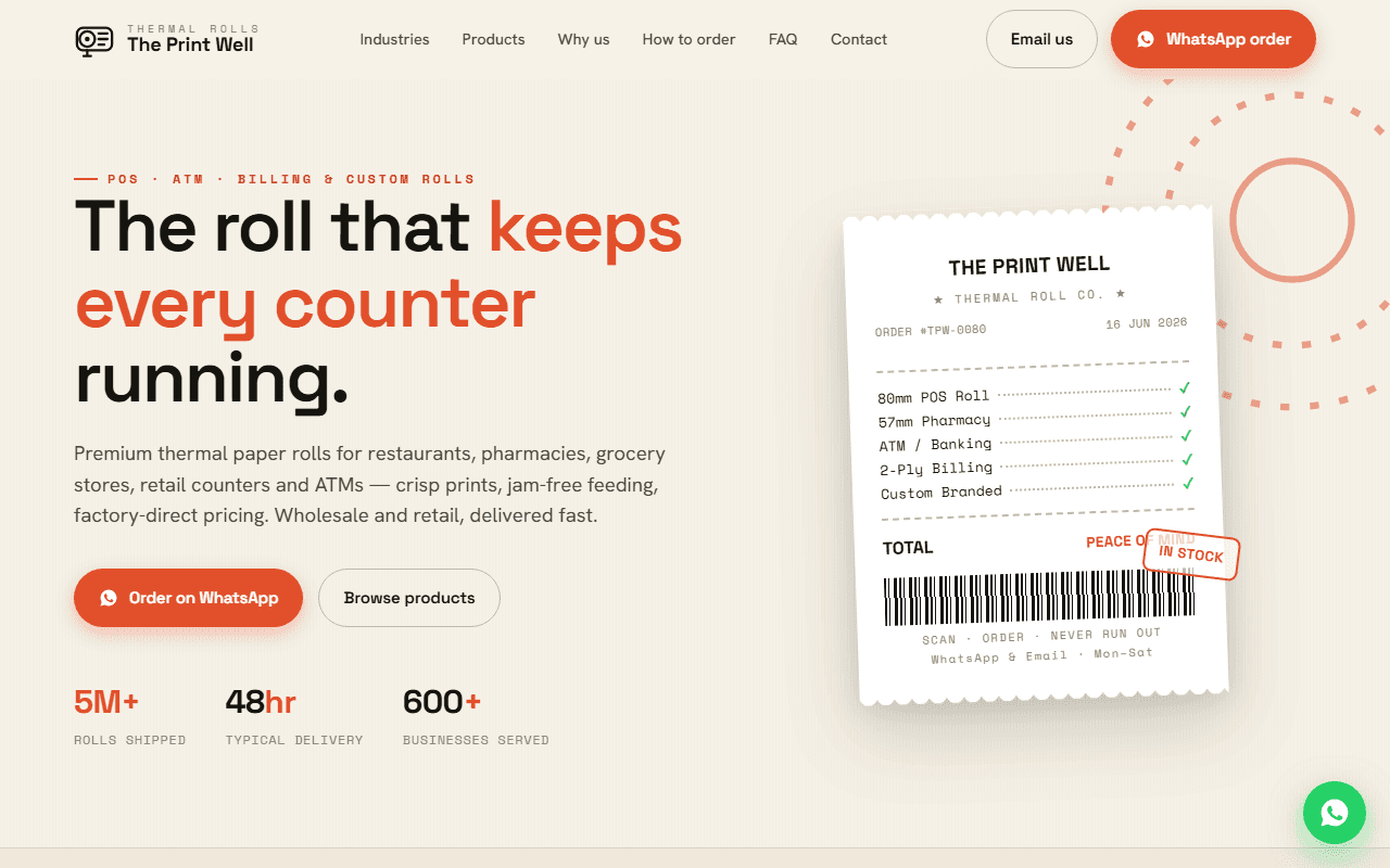 The Print Well thermal paper rolls online store homepage